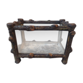 Jardinière metal et verre imitation bois