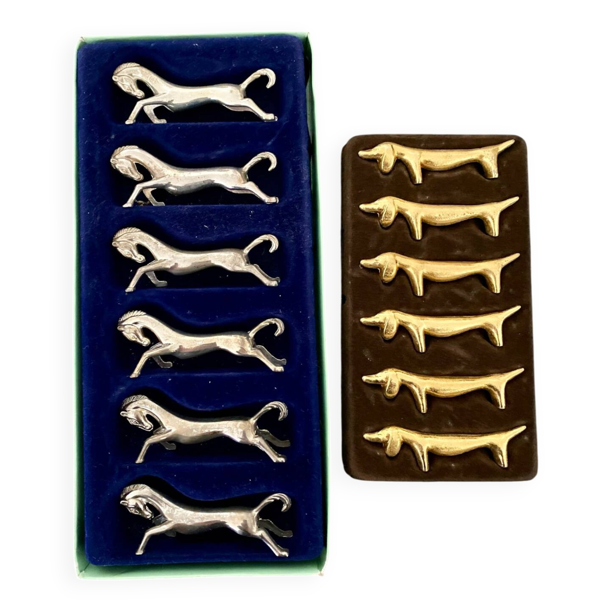 1 Set of 2 boxes of 6 dog and horse shaped knife holders