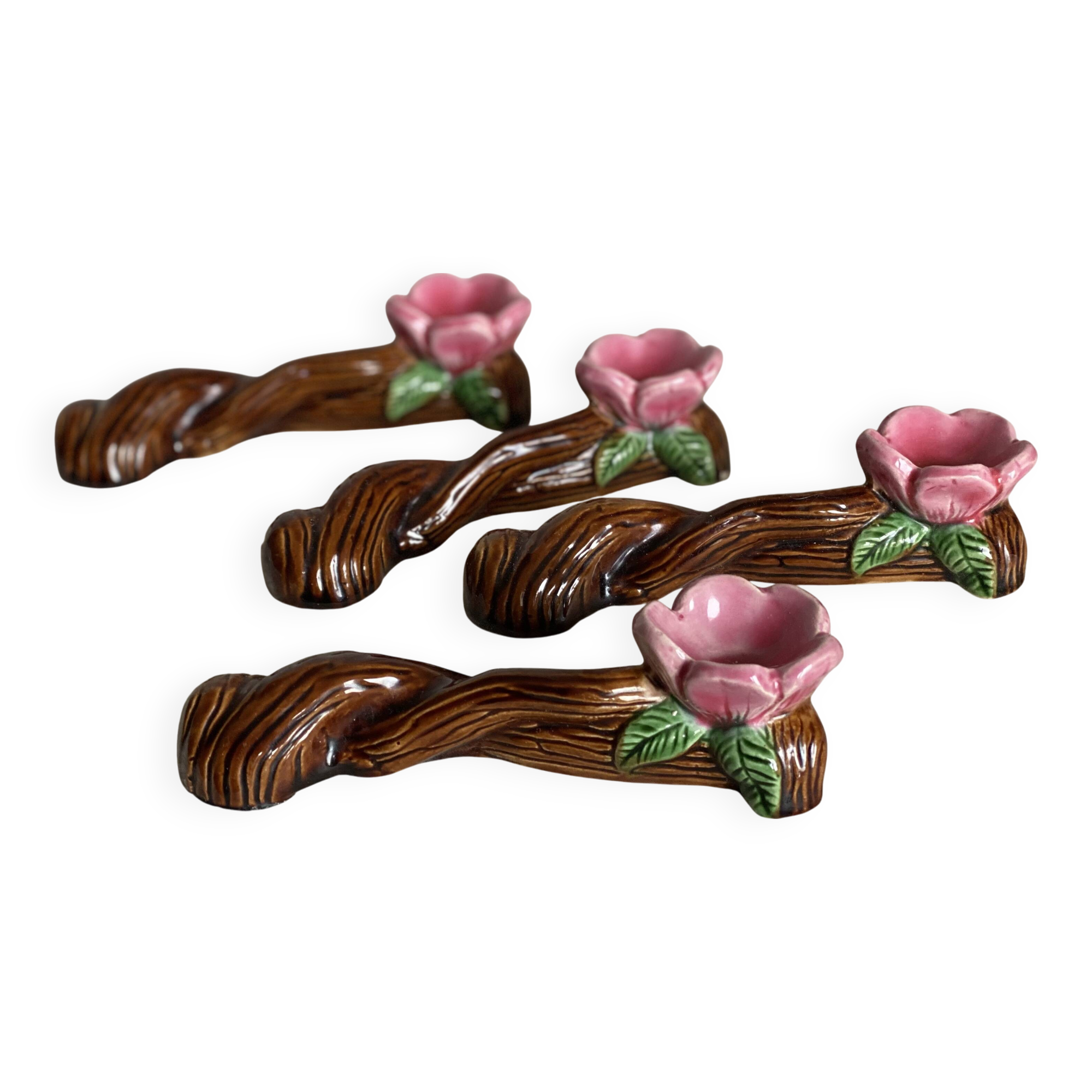 Set of 4 vintage 1960s barbotine table decoration candlesticks