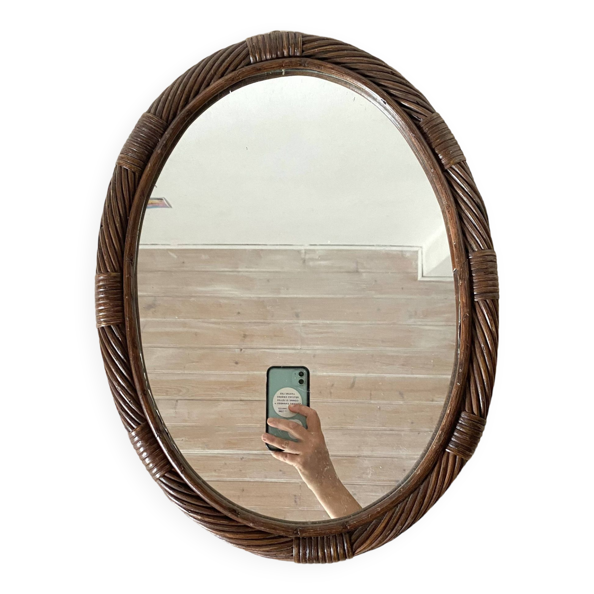 Oval rattan mirror