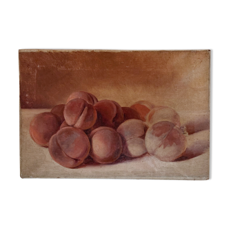Tableau nature morte pêches de vigne