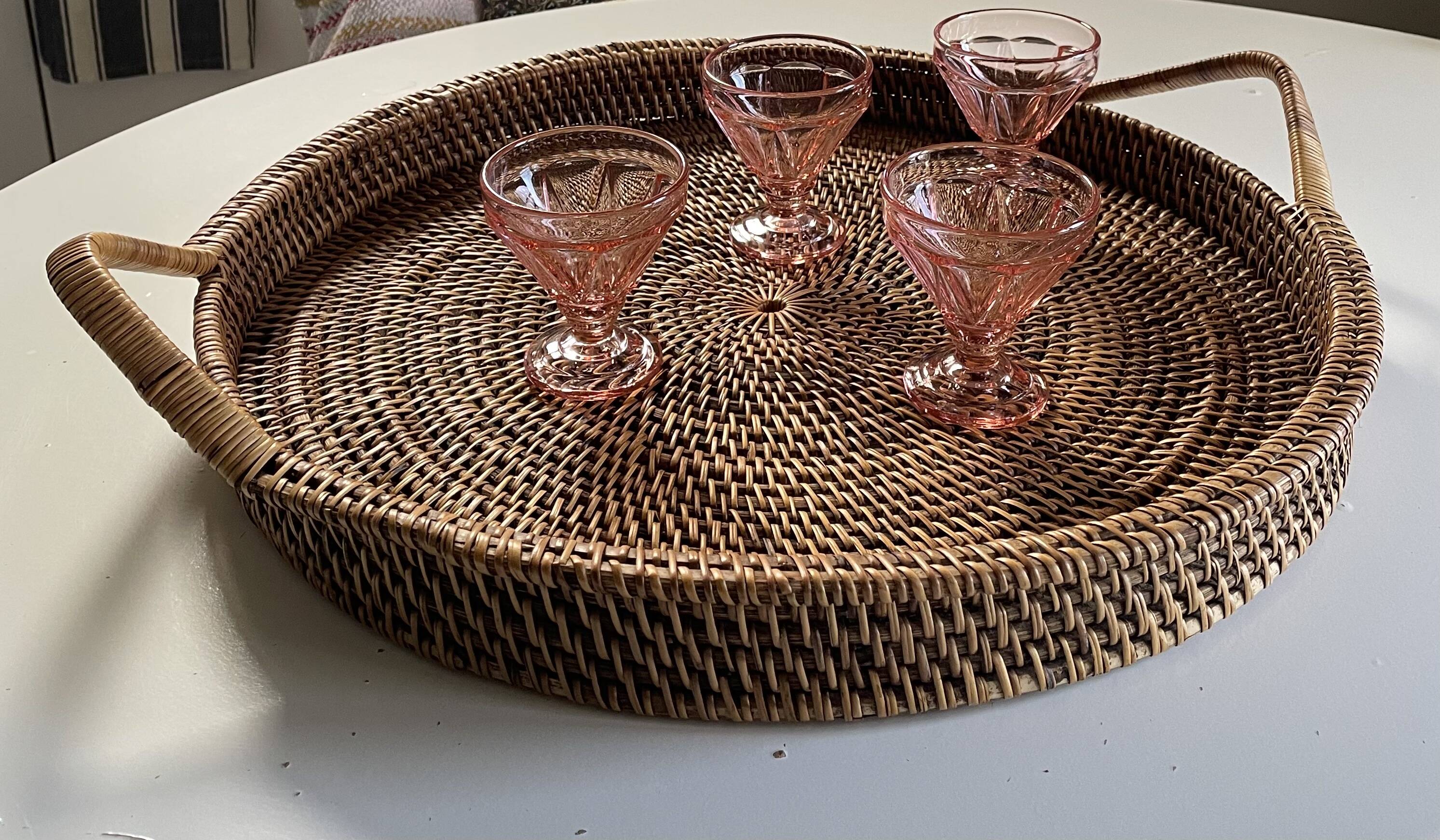 XXL woven rattan tray diameter 46 cm
