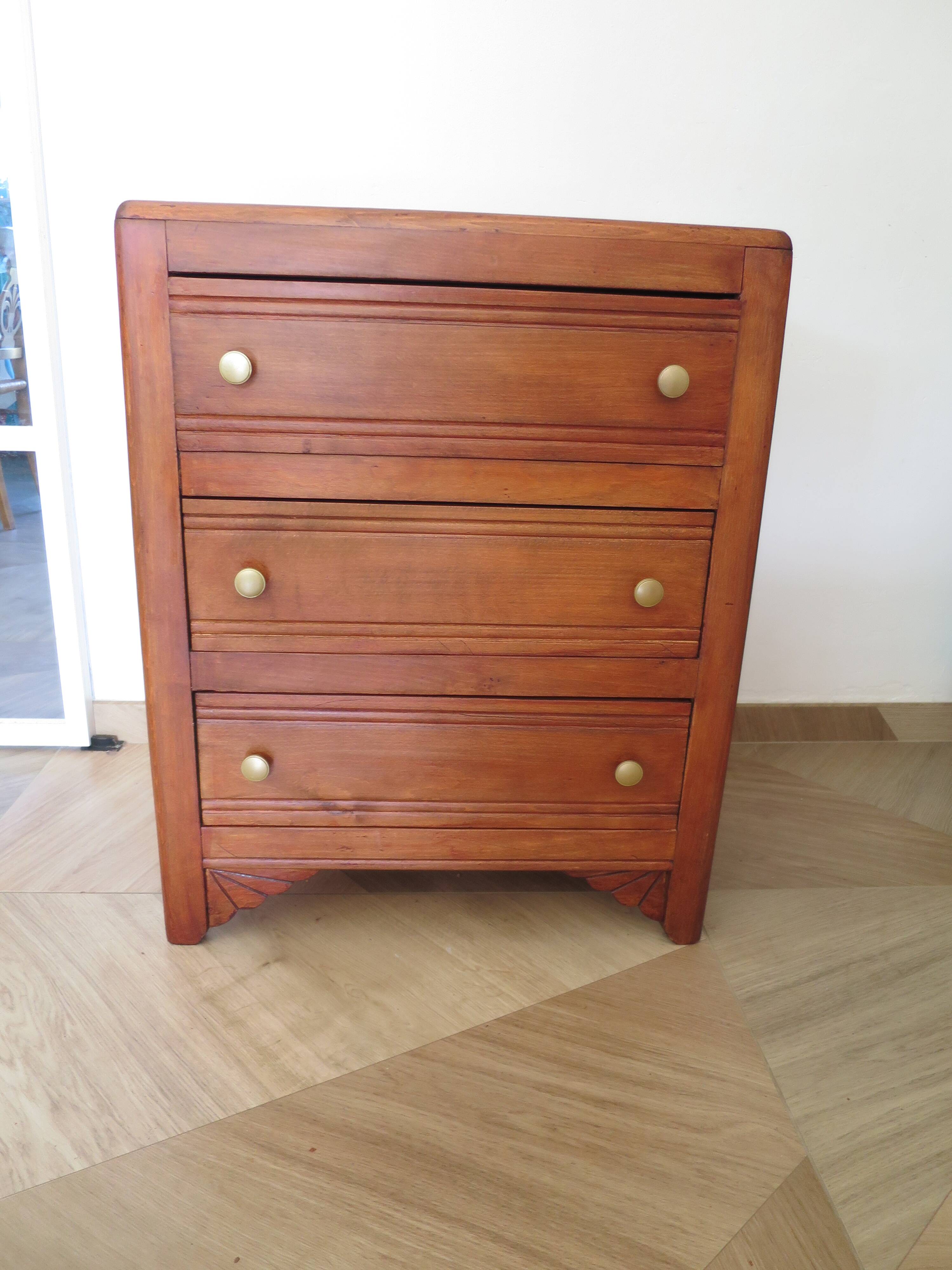 Art Deco chest of drawers in dark wood with 3 drawers, 1950s