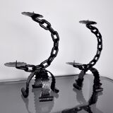 Pair of Brutalist Candlesticks "Chains", Italy, 1960