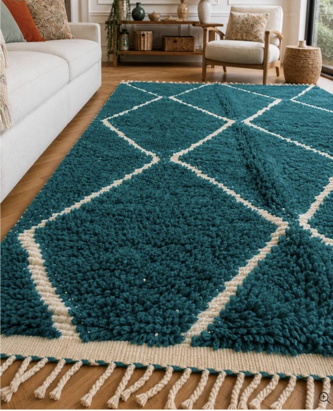 Majorelle blue Moroccan Berber rug with diamonds – 157 × 244 cm