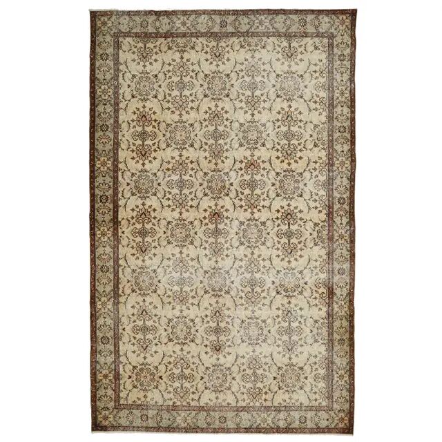 Vintage Turkish Hand-Knotted Wool Cotton Beige Area Rug 202x322
