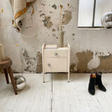 Industrial white metal bedside