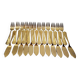 Gold metal fish cutlery, knives and forks 24 pieces
