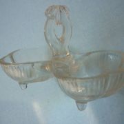 Molded glass salt and pepper service on feet