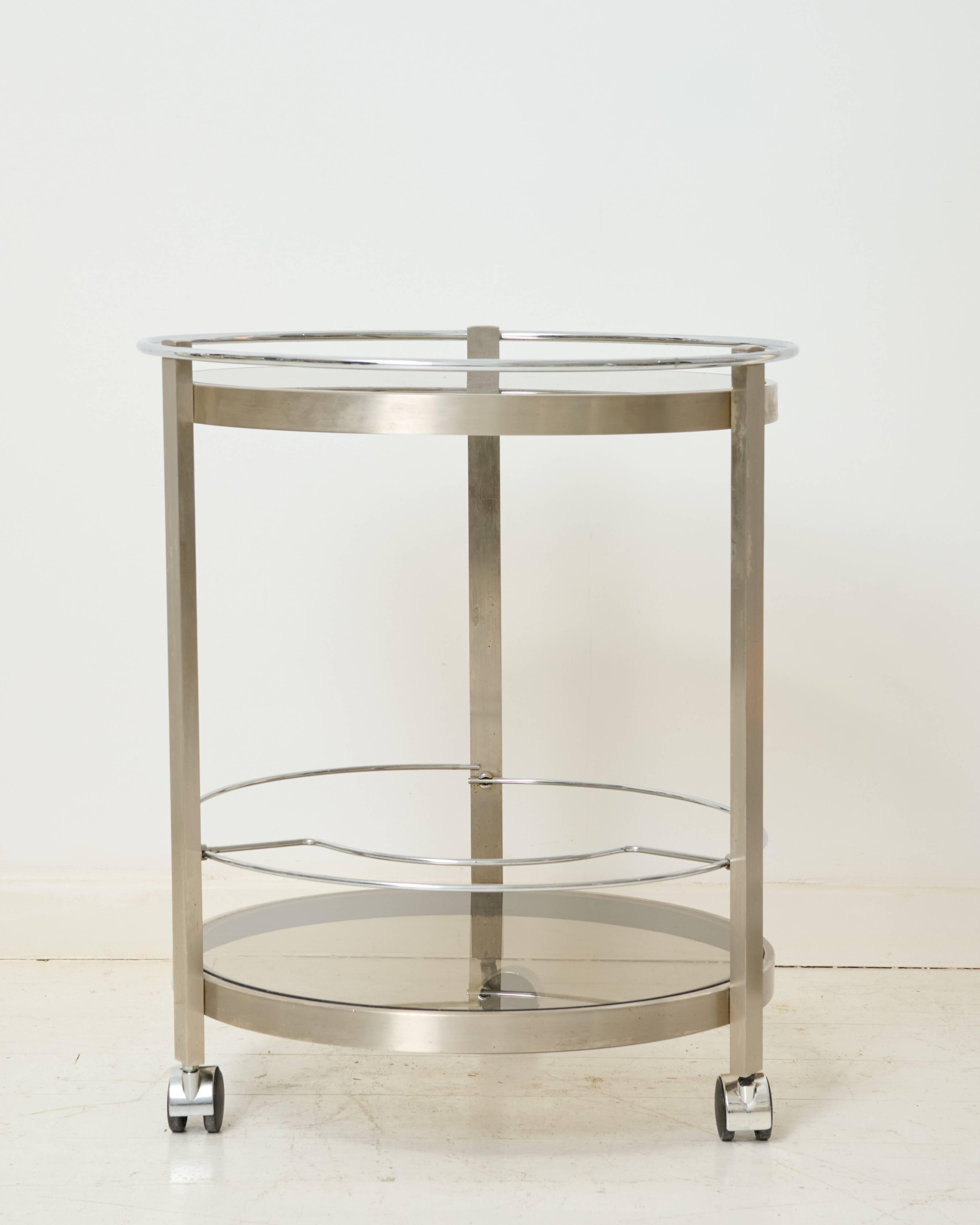 Round brushed aluminium dessert table, 1970-1980