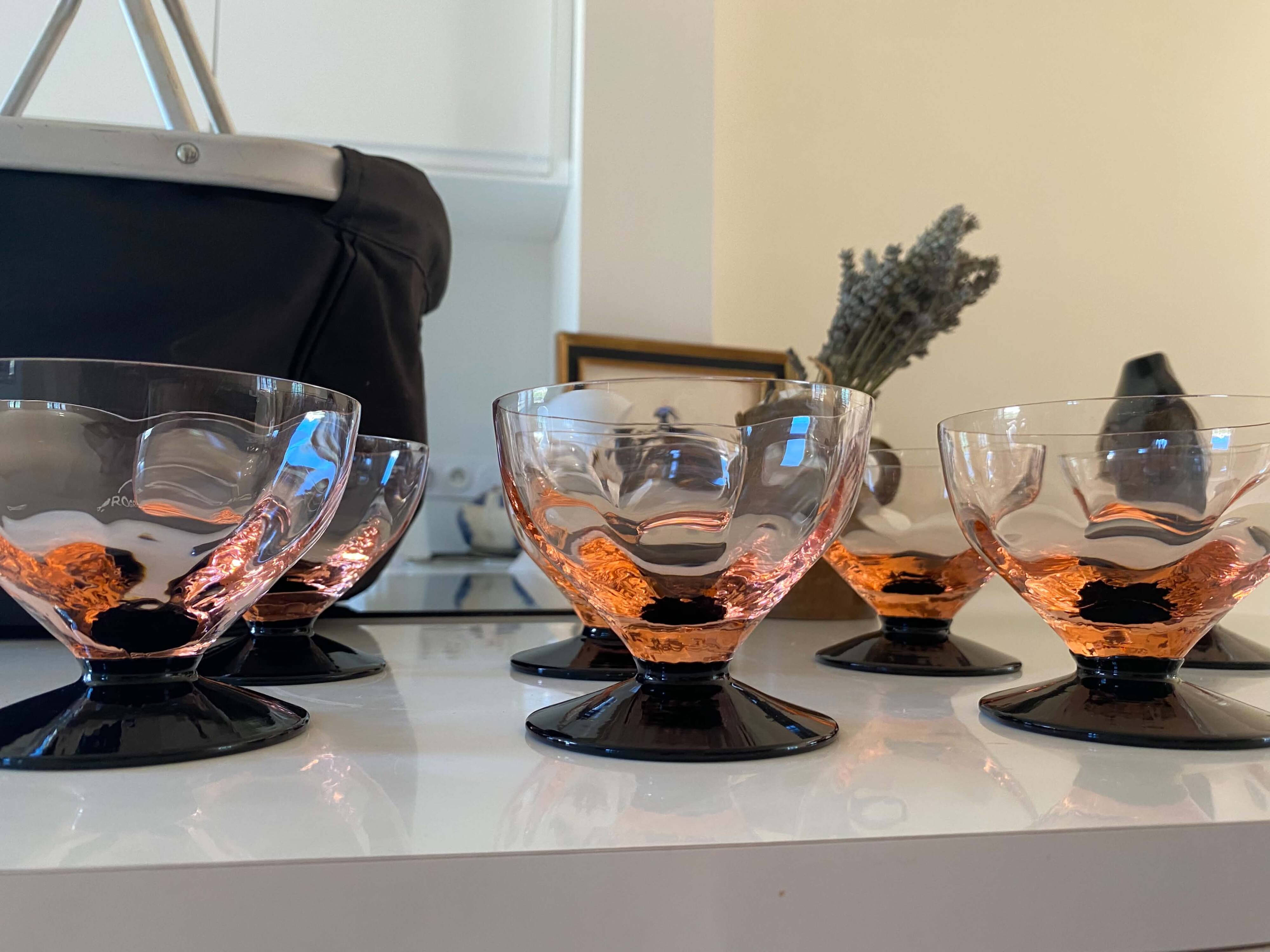 7 vintage Art Deco champagne or dessert coupes