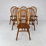 Set of 6 Scandinavian Pine Wingback Chairs, 1970s