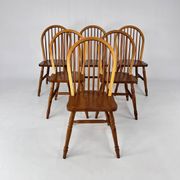 Set of 6 Scandinavian Pine Wingback Chairs, 1970s