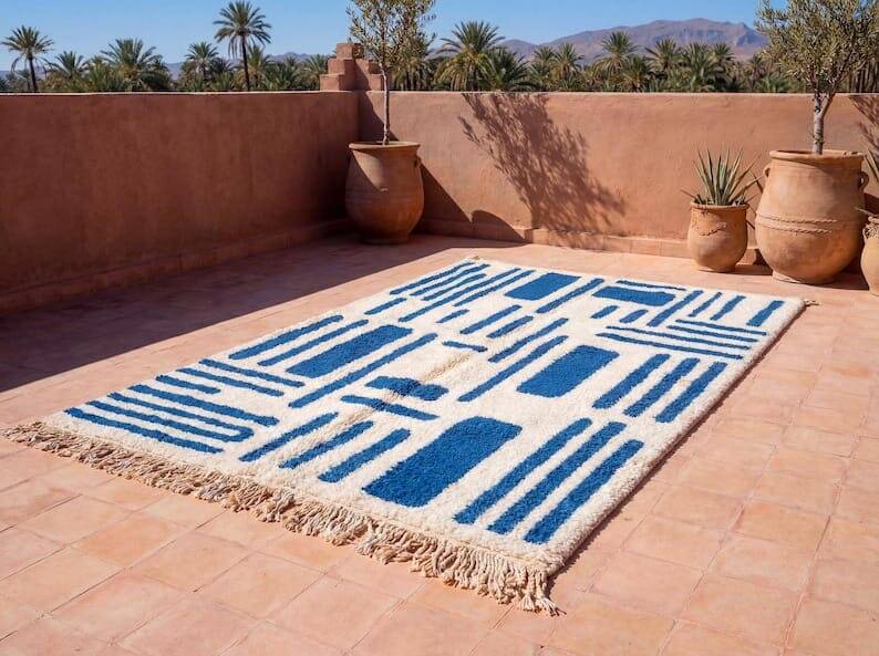 Tapis en laine pure fait main traditionnelle artisanale taille 150 x 250 cm