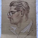 Dessin au pastel 1971 portrait homme à lunettes, signé rose ? marseille 13 bouche du rhône papier