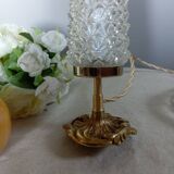 Table lamp with gilded bronze base and diamond-point tube lampshade