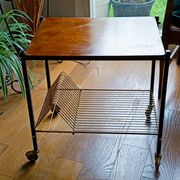 vintage 60s vinyl rolling table with wooden top