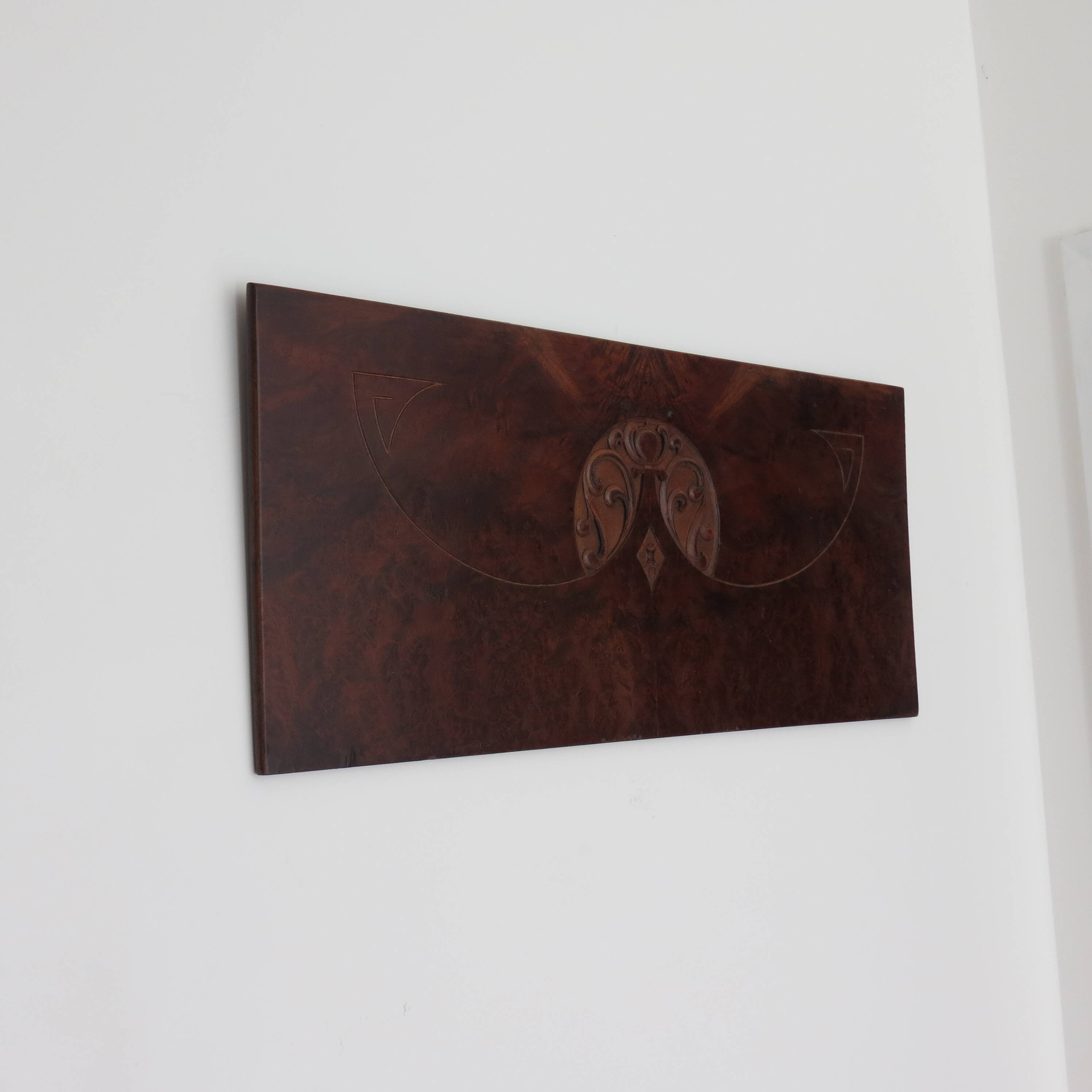 Art Nouveau Secessionist Carved Burr Walnut Wood Wall Hanging 1900