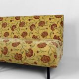 Bench with yellow and red floral fabric, France, circa 1960