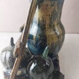 Old terracotta vase, pumpkin decoration, wood, to be identified