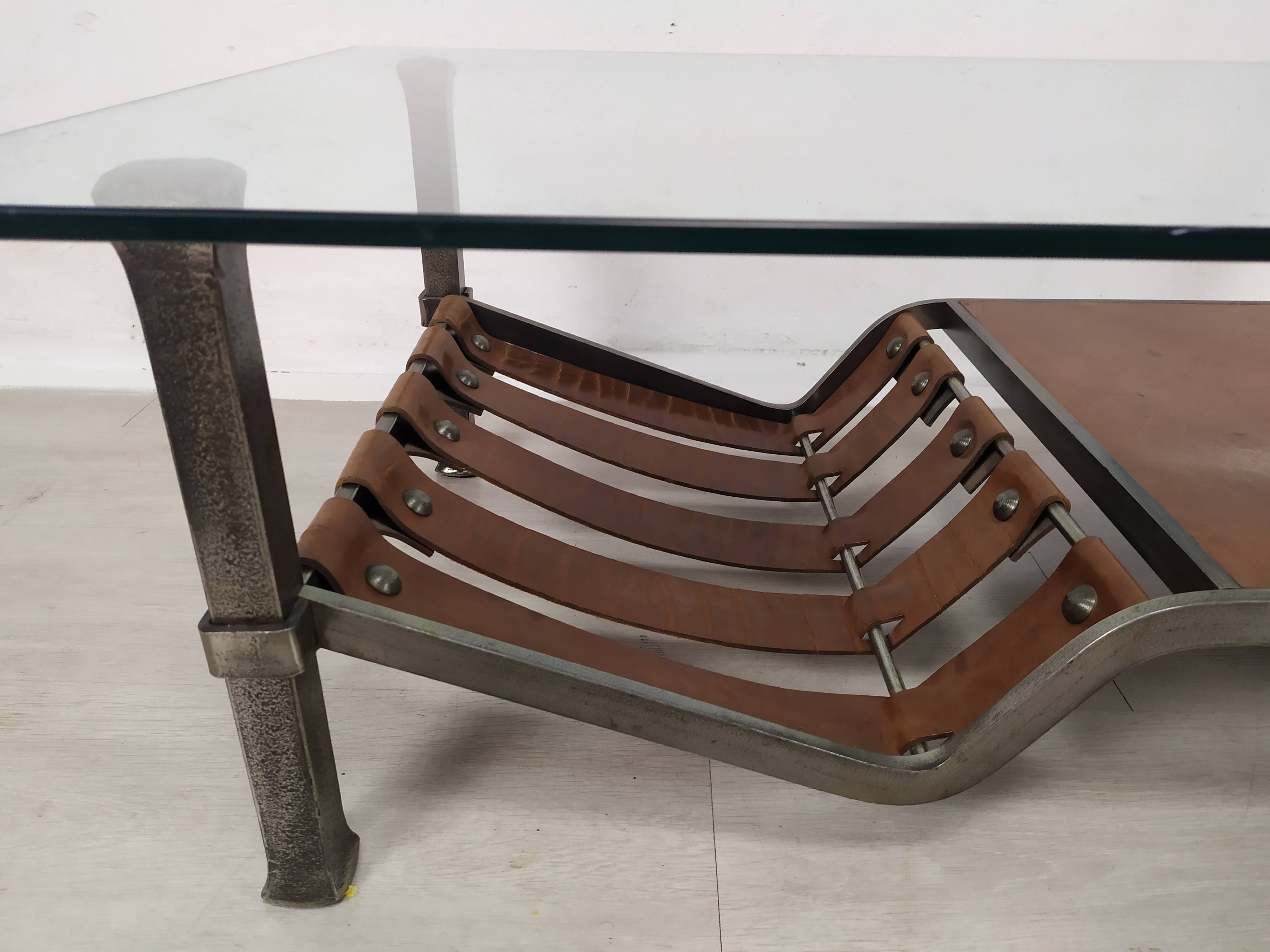 Iron and leather coffee table