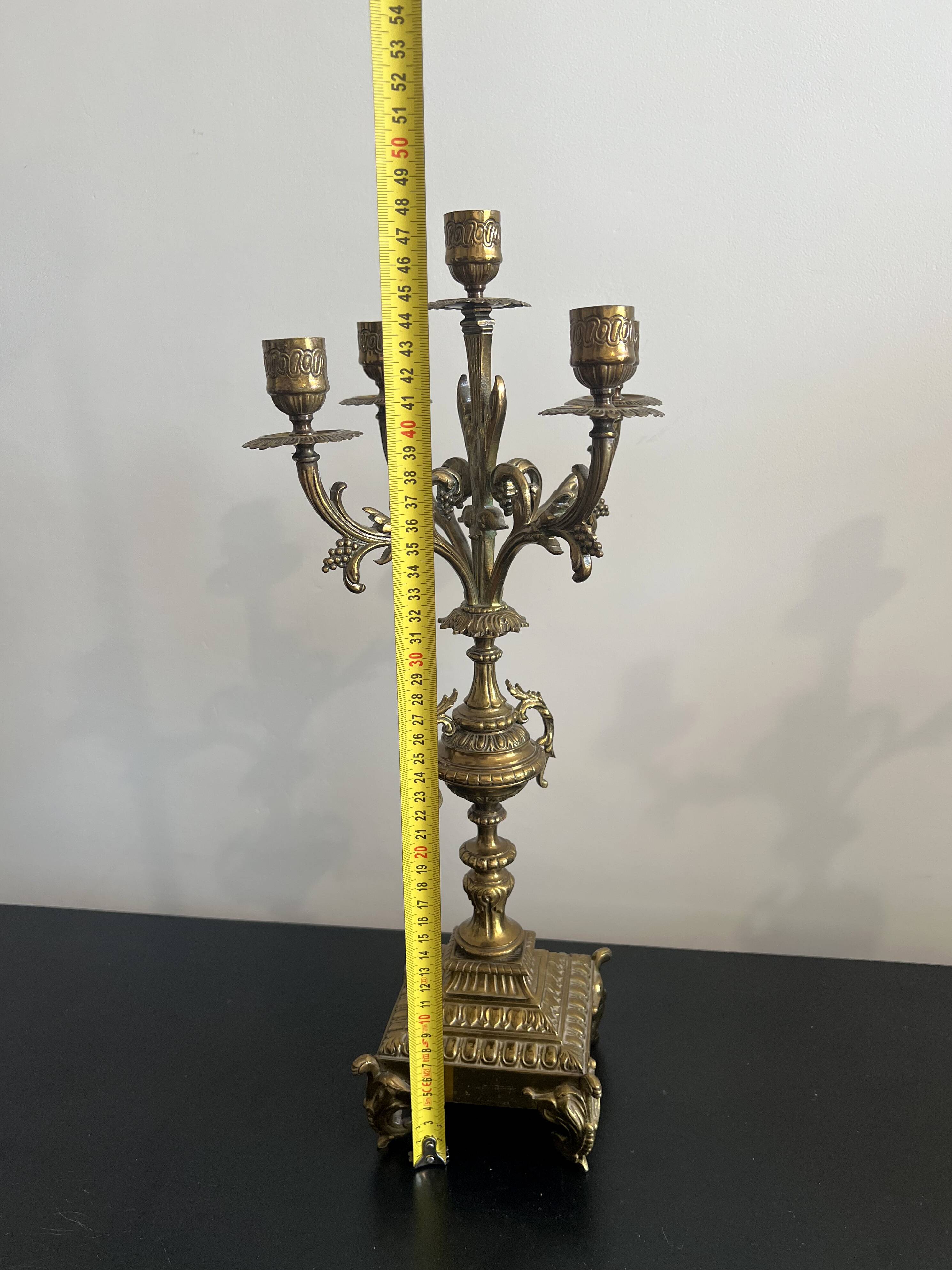 Pair of five-light gilded bronze candelabras, Napoleon III, 19th century.