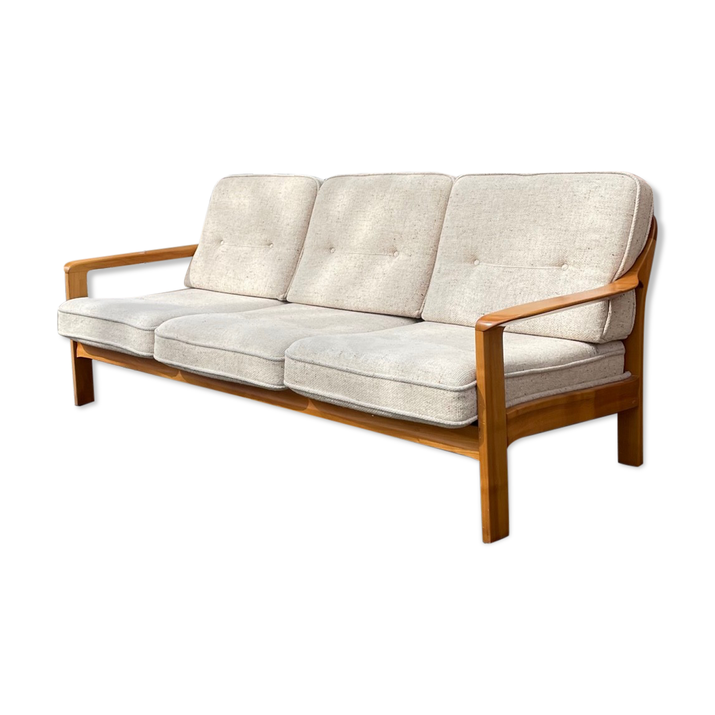 Canapé 3 places en bois et tissu des années 60