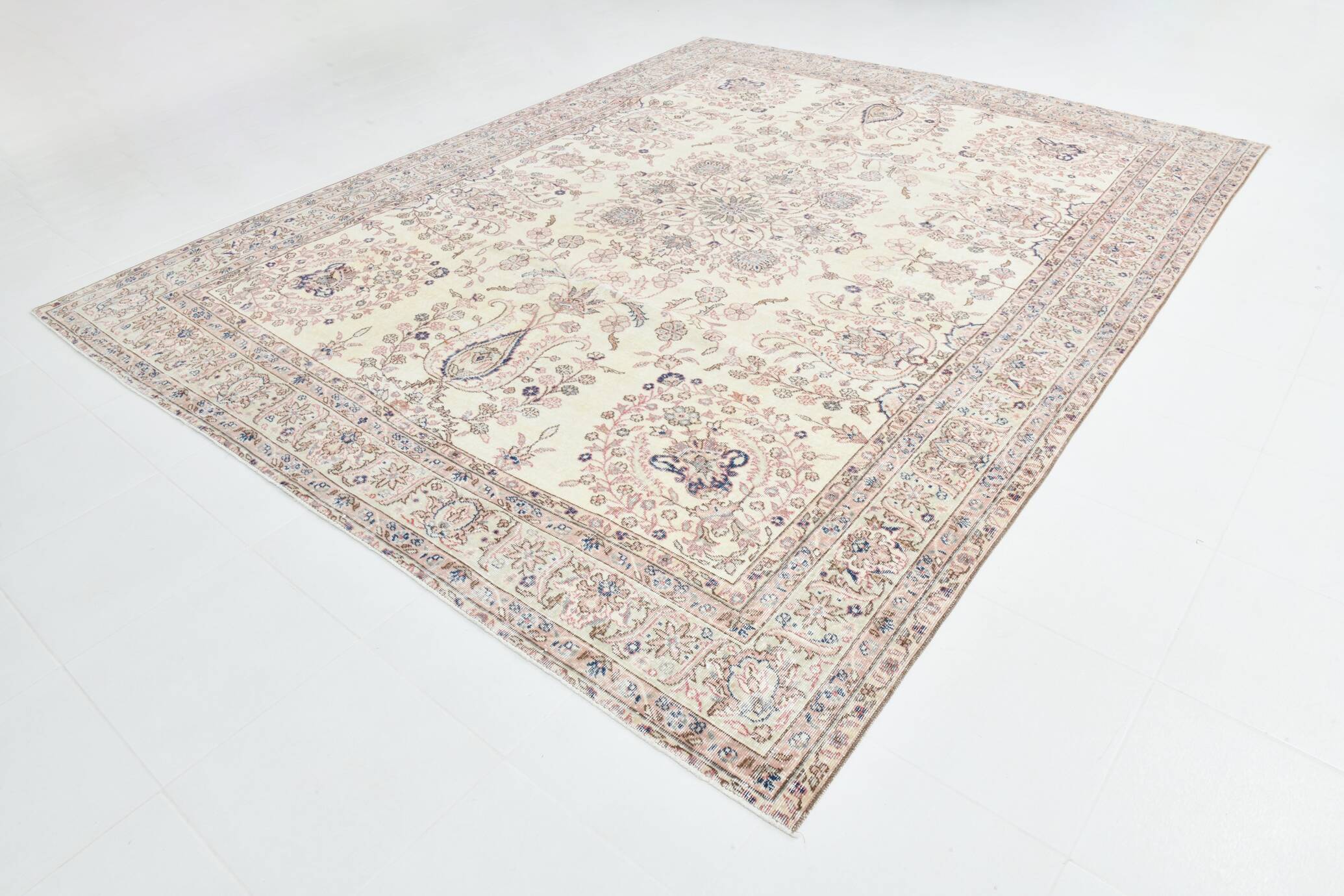 9x12 Faded Beige Large Area Vintage Persian Rug, 277x354 Cm