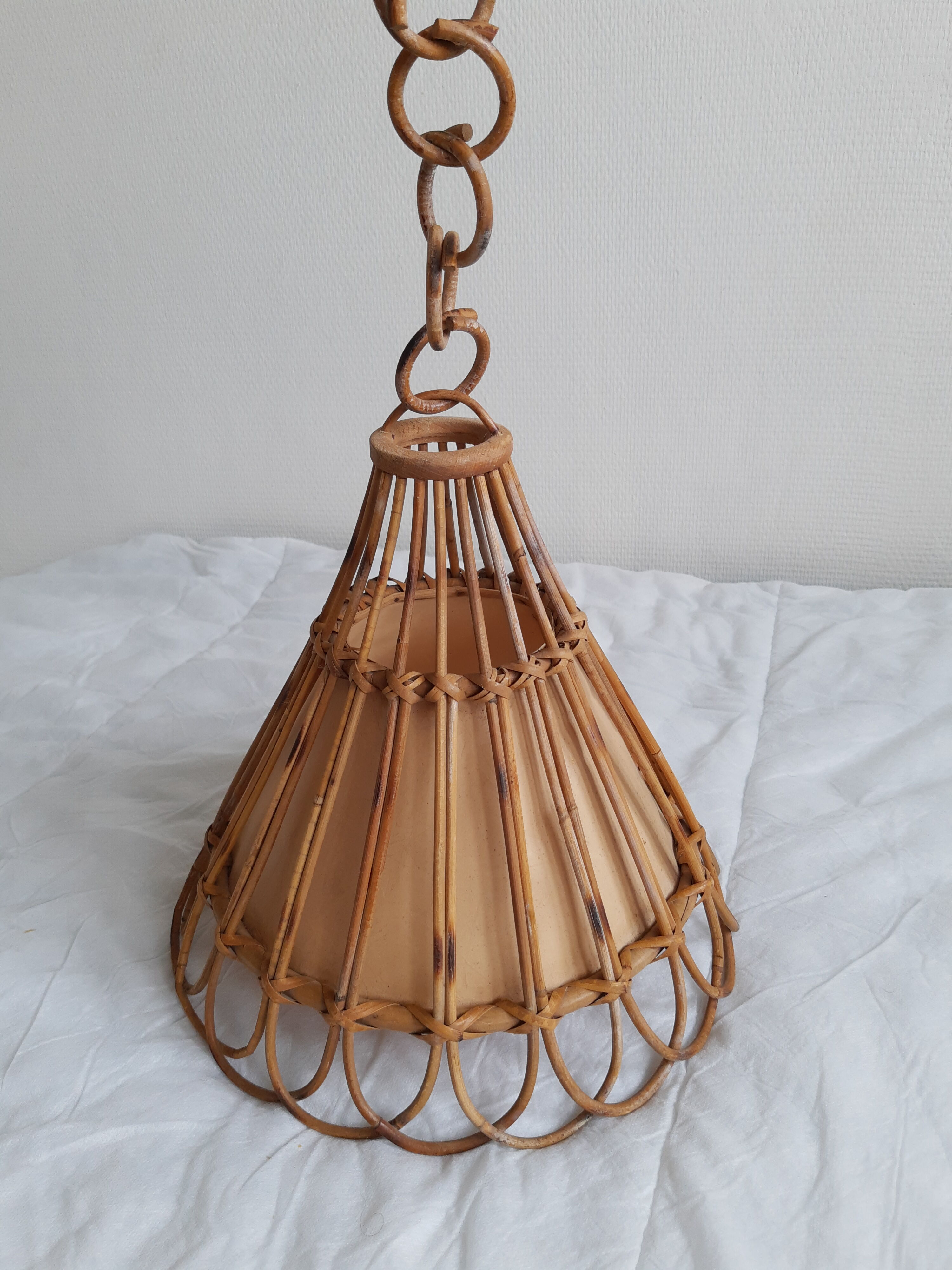 Vintage suspension rattan upcycled macramé mustard yellow