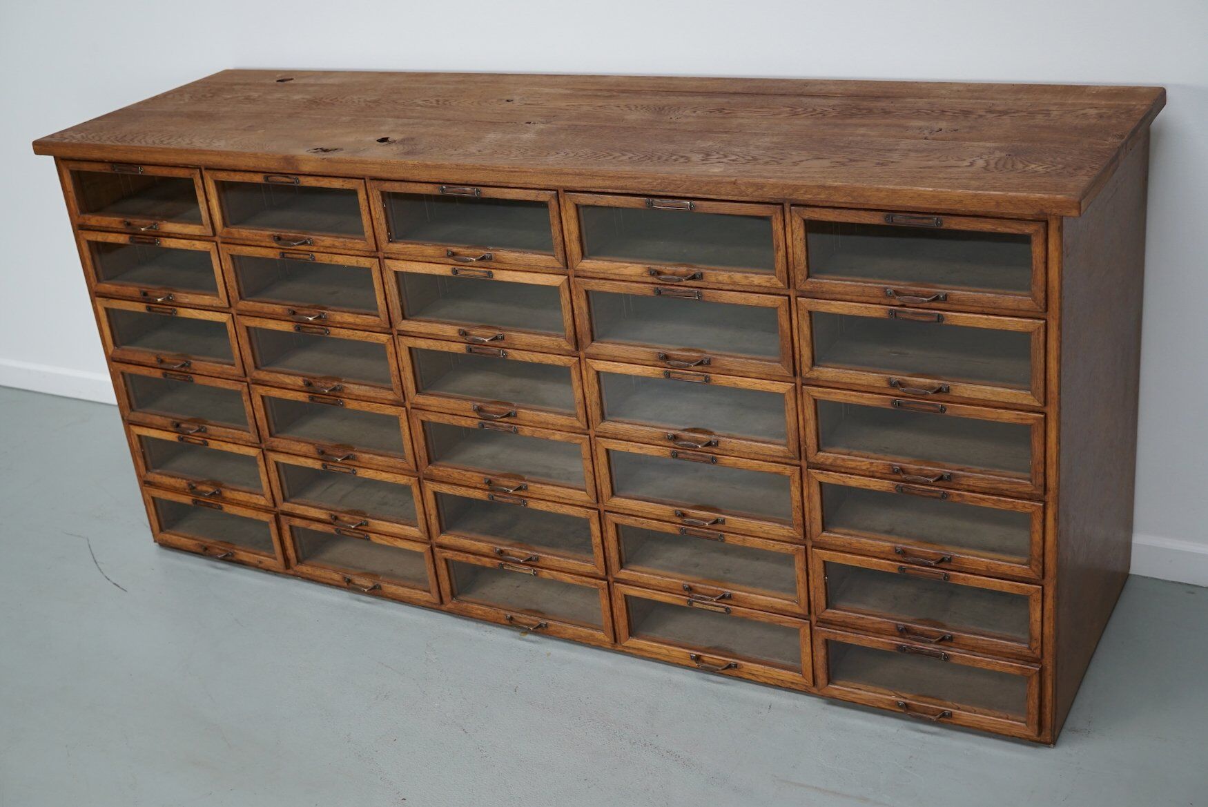 Vintage Dutch oak haberdashery shop cabinet, 1930s