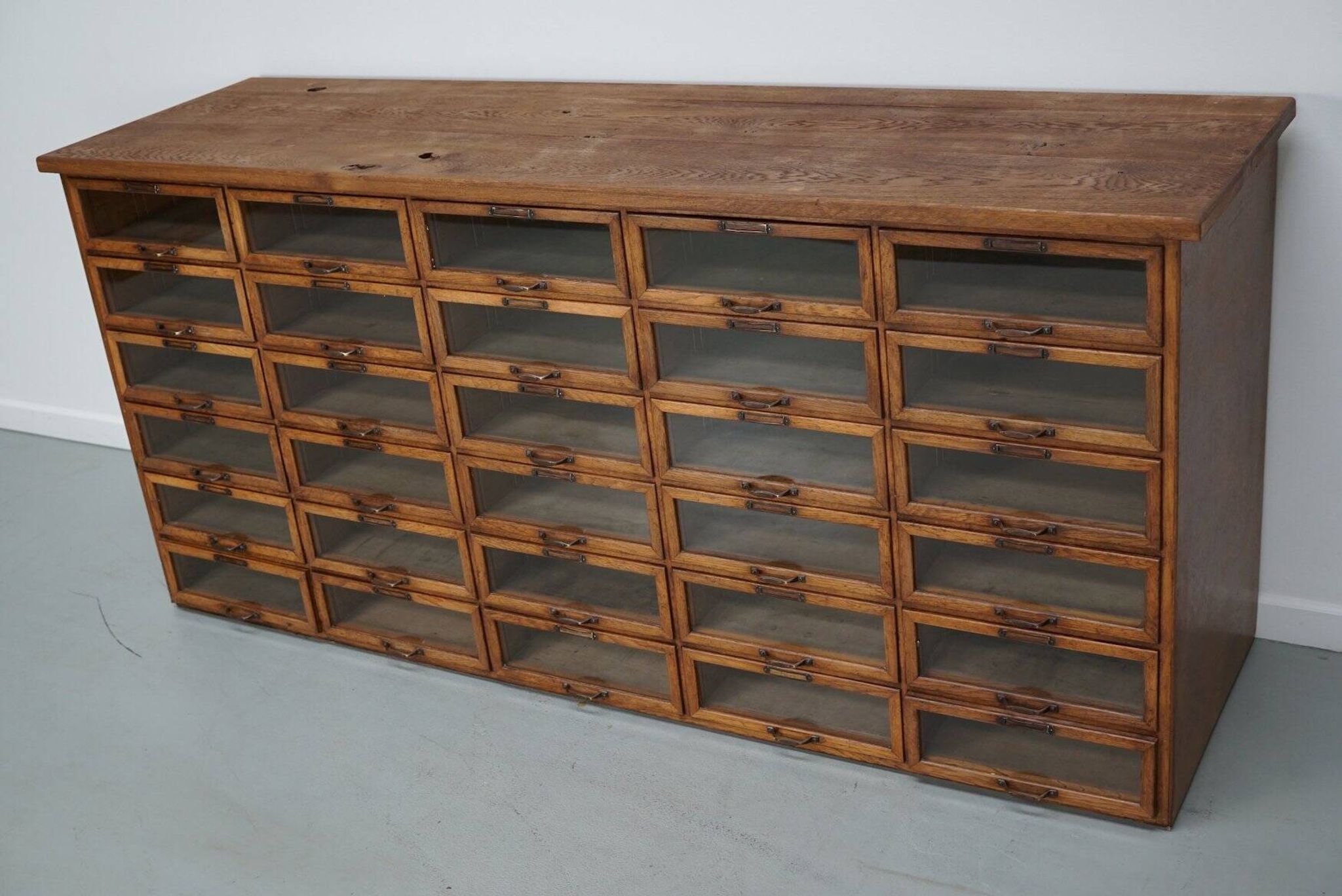 Vintage Dutch oak haberdashery shop cabinet, 1930s