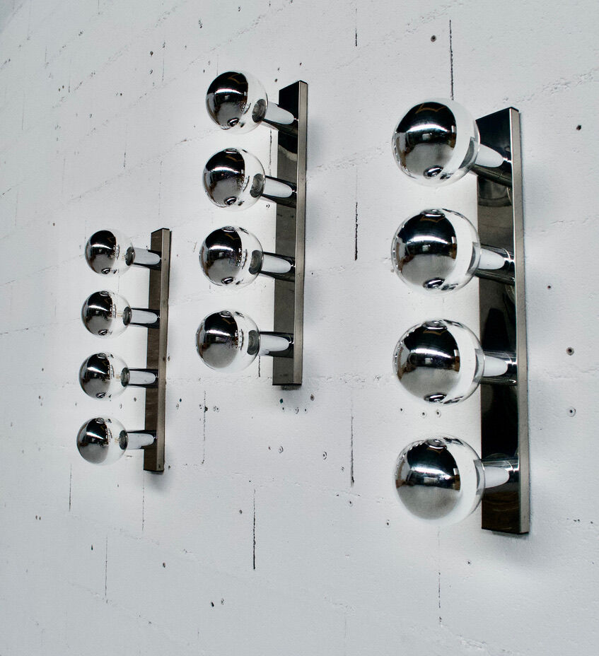 3 CHROME STEEL WALL LAMPS/CEILING LAMPS BY MOTOKO ISHII 70' YEARS STAFF PUBLISHER