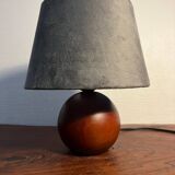 Small walnut wood ball lamp with velvet shade