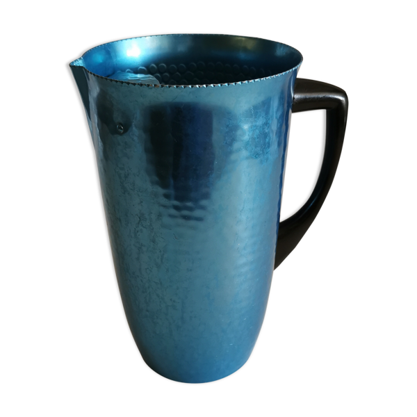 Pichet vintage métal bleu martelé