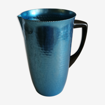 Vintage pitcher hammered blue metal