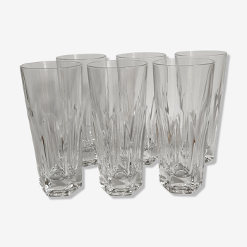 Six verres long drink Art-Déco en cristal à pans coupés