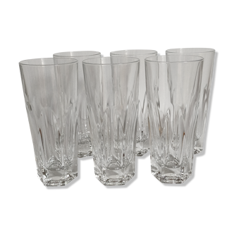 Six verres long drink Art-Déco en cristal à pans coupés