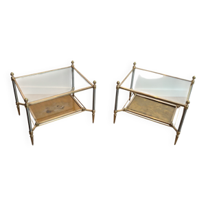 Paire bouts canapé style néoclassique en acier et laiton la Maison Jansen