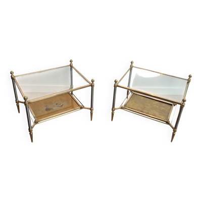 Paire de bouts de canapé de style néoclassique en acier et laiton de la Maison Jansen