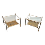 Pair of neoclassical side tables in steel and brass by Maison Jansen.