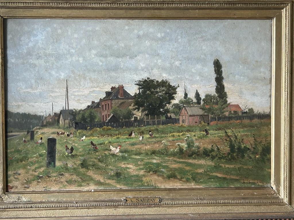 Adrien Jacques Sauzay (1841-1928) The entrance to the village - oil on mahogany panel