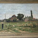 Adrien Jacques Sauzay (1841-1928) L’entrée du village - Huile Sur Panneau D’acajou