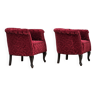Paire de deux fauteuils lounge danois, années 1950, tissu coton/laine rouge, bois de hêtre.