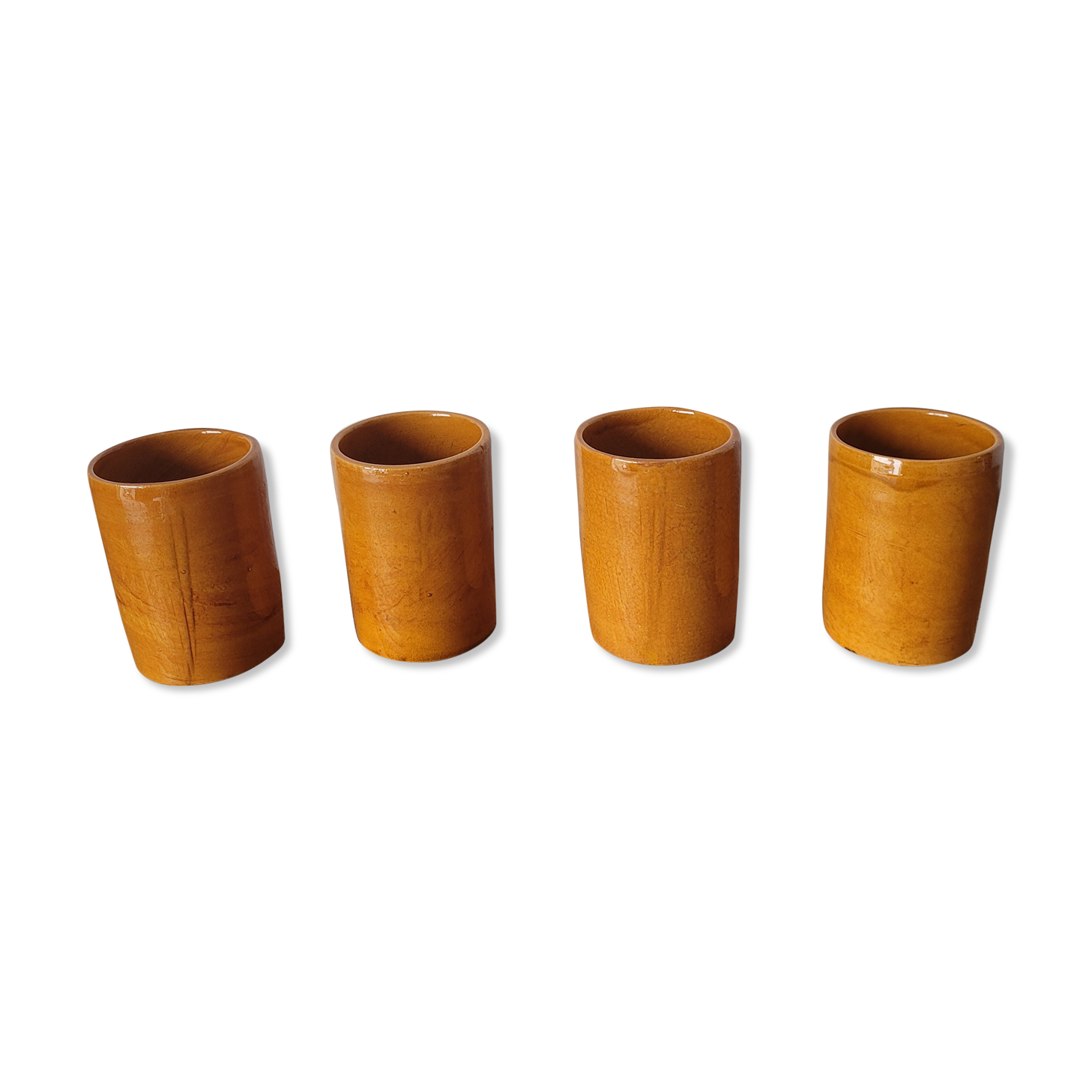 4 old glazed terracotta cups