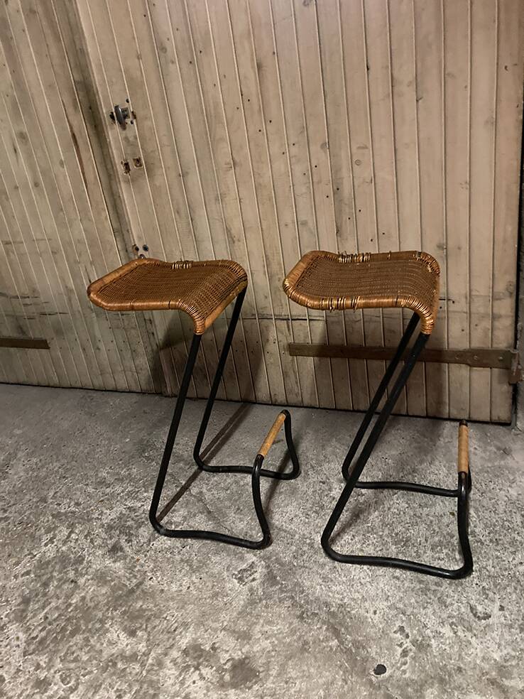 Pair of vintage Louis Sognot bar stools 1950
