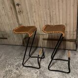 Pair of vintage Louis Sognot bar stools 1950