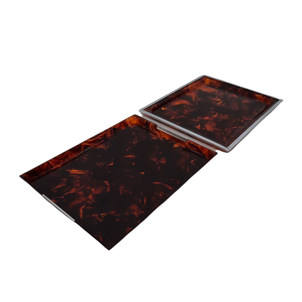 Pair of vintage trays in briar effect lucite