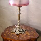 lampe bronze et  abat jour  verre teinté & gravé à l'acide / Art Nouveau , produit d epoque
