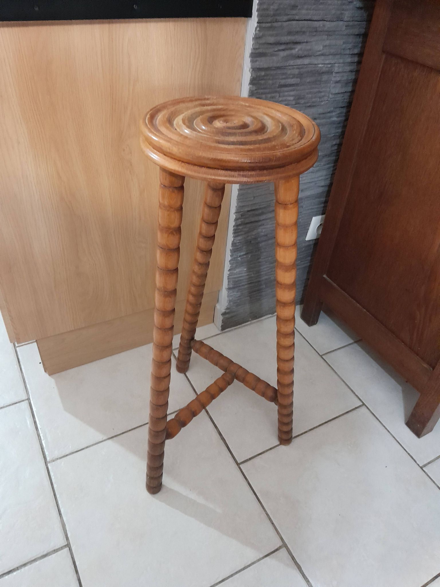 Pedestal table turned wooden stool vintage 50s