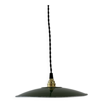 Suspension ancienne atelier industriel emaillee verte 24 cm
